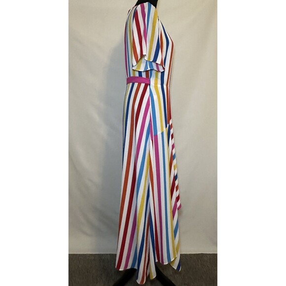 COLOR ME COURTNEY Taira Wrap Colorful Striped Midi Dress SIZE MEDIUM - Picture 8 of 12